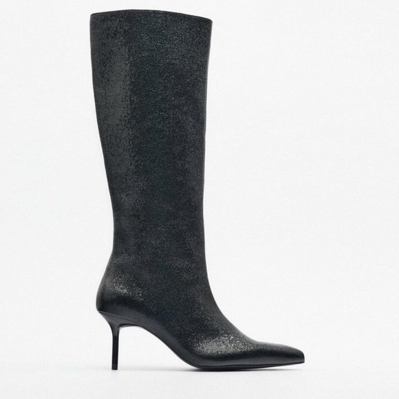 ZARA SHINY KNEE HIGH HEELED BOOTS - Picture 4 of 10